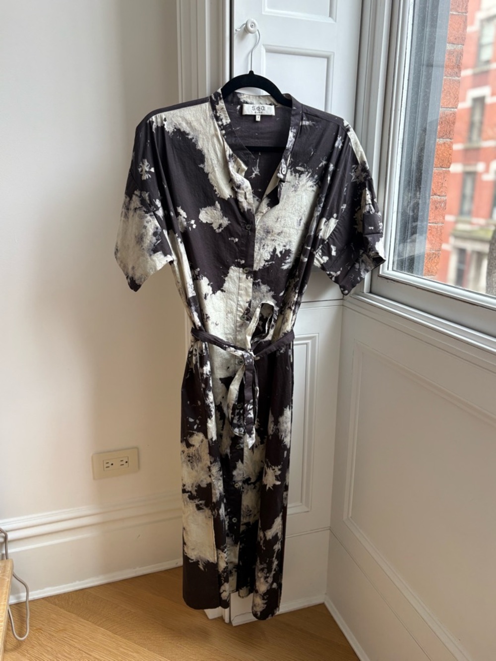 Sea New York Black and Cream Tie-Dye Maxi Shirt Dress Medium